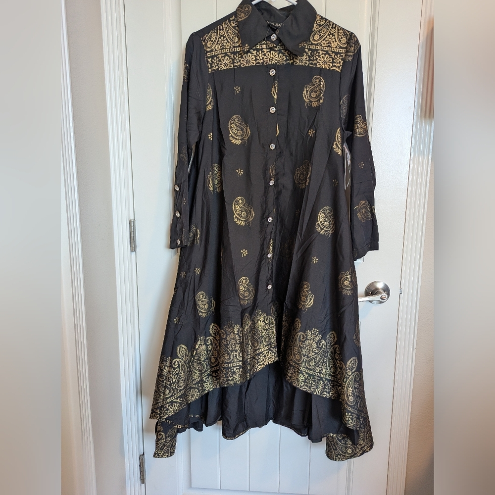 Chic Black and Gold High-Low Dress